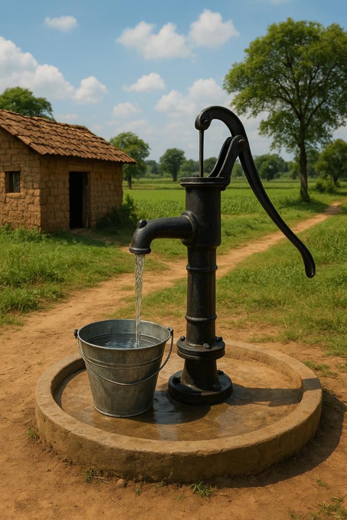 Hand water pump installed in a country side.